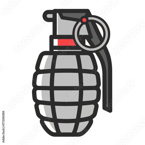 black and white silhouette of a vector grenade icon on a white background

