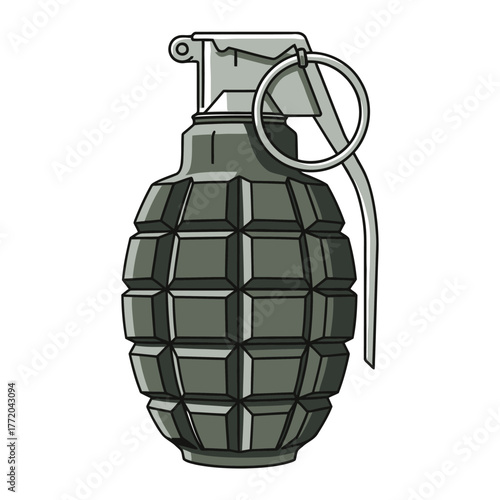 black and white silhouette of a vector grenade icon on a white background
