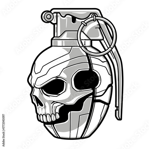 black and white silhouette of a vector grenade icon on a white background
