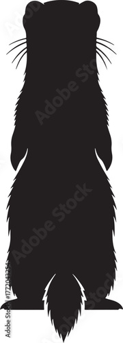 Black silhouette of a ferret standing upright with bushy tail and whiskers visible cute animal art