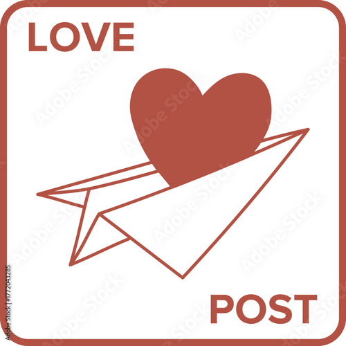 Heart on Paper Airplane Stamp