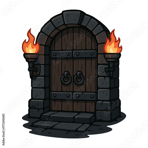 Dungeon door cartoon icon ,fantasy, castle, gate, adventure