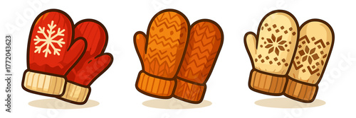 Winter mittens cartoon icons ,warm, snow, christmas, cozy, gloves