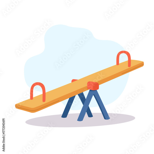 Playground seesaw resting under gentle daylight, seesaw evoking childhood balance and teamwork, seesaw inspiring playfulness, laughter, and fun outdoor activity for kids enjoying park adventures.