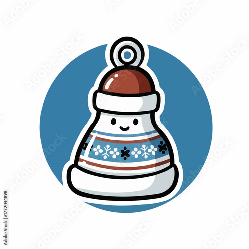 Cute cartoon bell ornament with a smiling face and festive design  