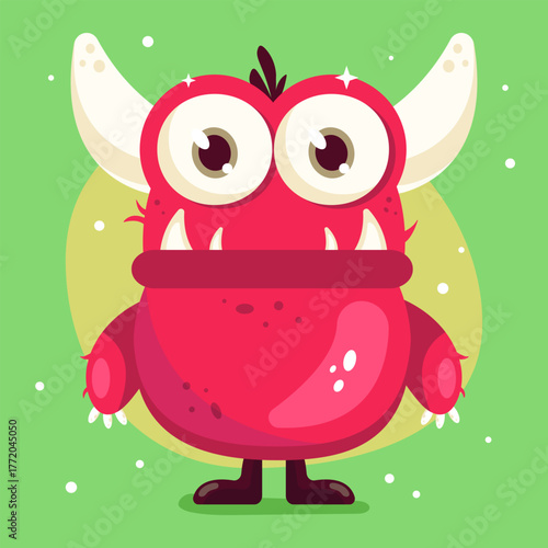 Cartoon red, cute, sad monster vector. 
EPS 10