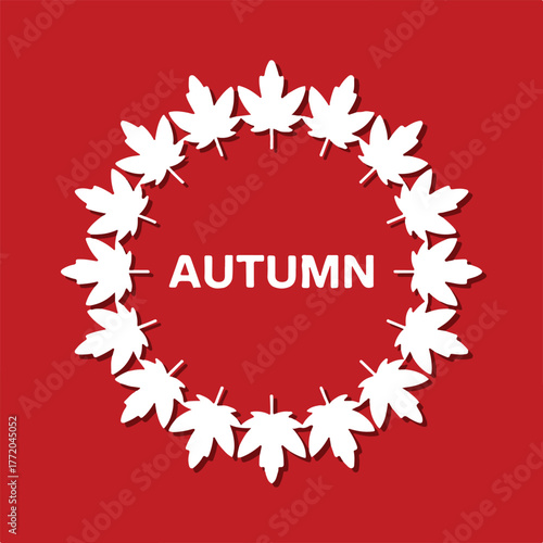 autumn circular maple leaf wreath on mustard red backdrop vector