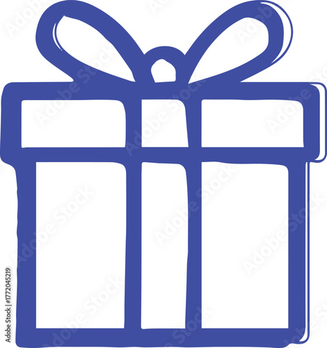 gift ribbon box bow simple blue outline minimalist three-dimensional celebration vector