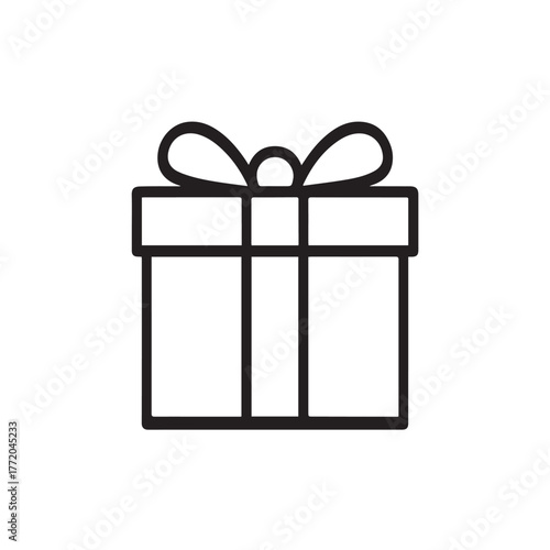 gift present box ribbon bow black outline minimalist three-dimensional celebration icon