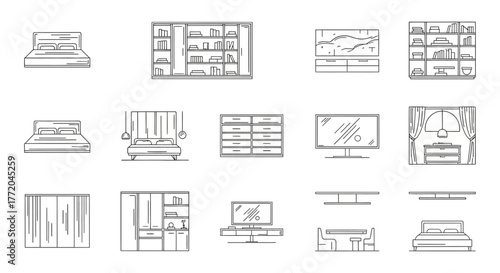 interior design furniture sketch beds closets tv stands for space planning showcasing home decor ideas and furniture layout in a house