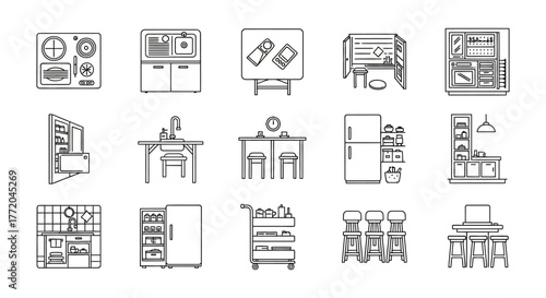 kitchen furniture icons illustrating home design minimalist style modular kitchens interior design trends and planning kitchen renovations