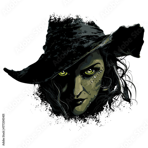 Scary old witch face with warts