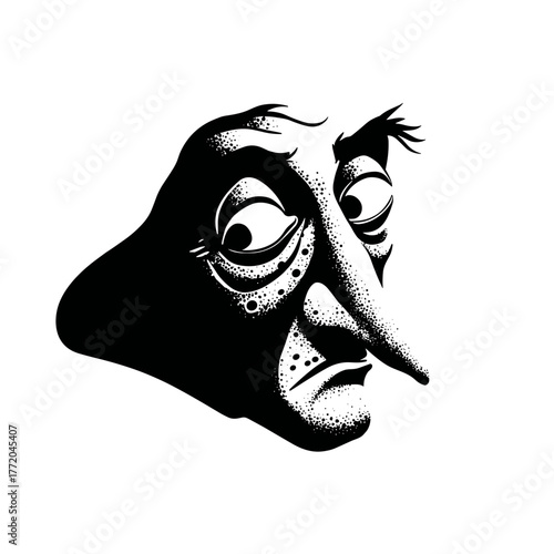 Scary old witch face with warts