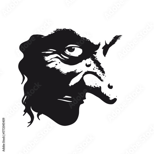 Scary old witch face with warts