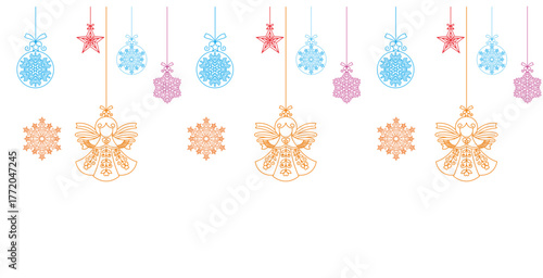 Christmas Background of Snow White and Hanging Snow Balls Vector