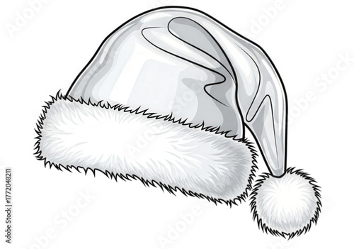Monochrome line art illustration of a classic Santa Claus hat.
