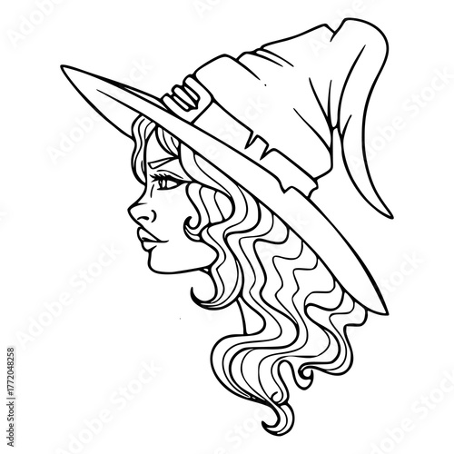 beautiful witch profile with flowing hair vector