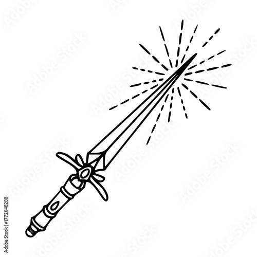 mystical sword outline vector with shining light