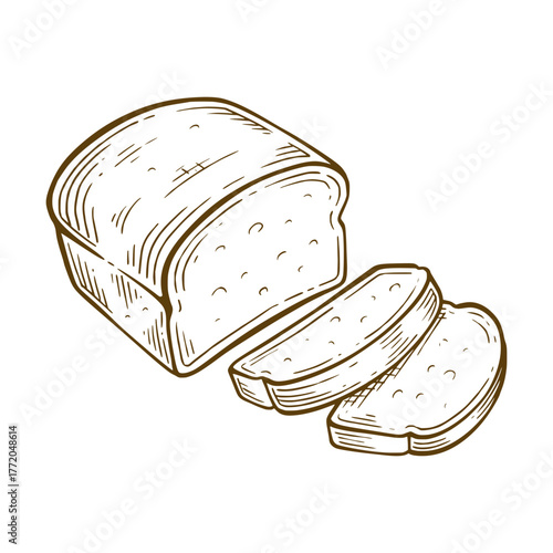 White bread hand drawn illustration. White bread vector line art