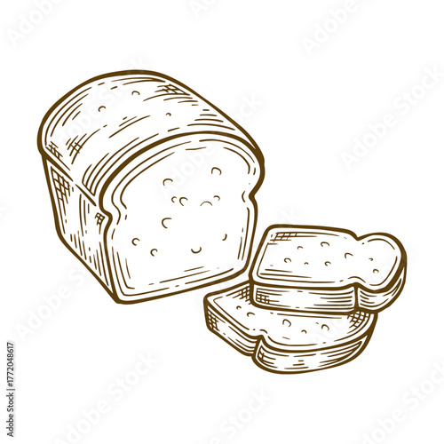 White bread hand drawn illustration. White bread vector line art
