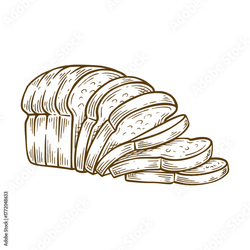 White bread hand drawn illustration. White bread vector line art
