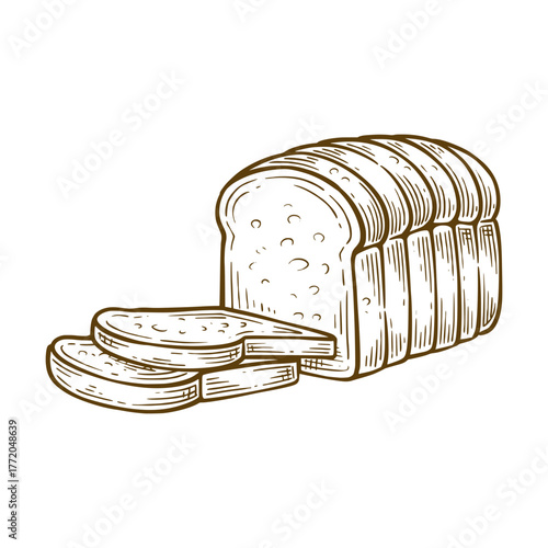 White bread hand drawn illustration. White bread vector line art