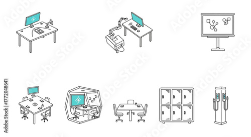 Modern office layout showcasing various collaborative workspaces for agile teams promoting productivity and innovation in a flexible working environment.