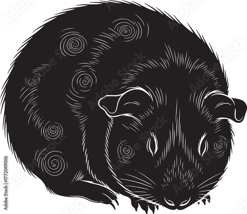 Adorable guinea pig portrait black and white artistic sketch cute rodent pet animal close up