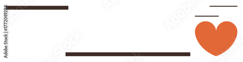 Abstract orange heart alongside horizontal brown lines, symbolizing love, connection, and simplicity. Ideal for themes thumbs up relationships, care, health, warmth, minimalism unity and abstract