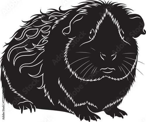 Adorable silhouetted guinea pig with textured fur perfect for pet themed designs and cute animal art projects
