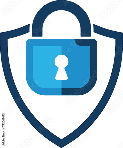Digital security concept featuring a shield and padlock icon for protection and safety