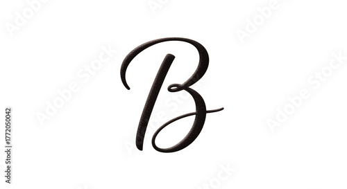 Elegant Cursive Calligraphy Letter B Isolated on White.