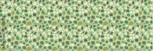 A stained glass mosaic pattern. Green plant cell texture or a close-up of butterfly wings. Abstract vector seamless background with green geometric elements. For interiors, spa, textile and fabric.