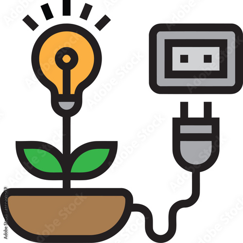 Eco-Friendly Power and Light Bulb Plant Illustration