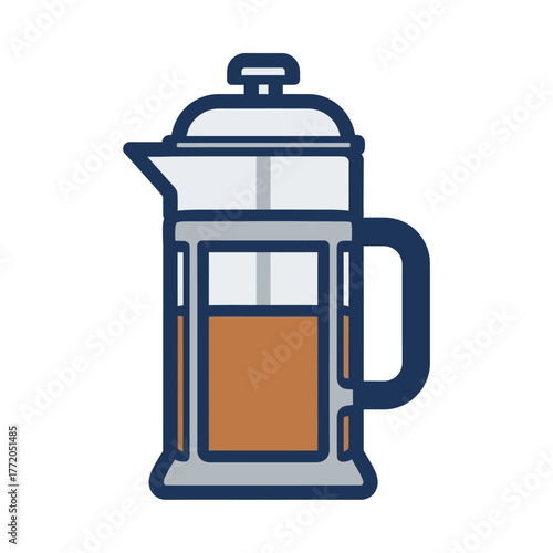 French Press Vector Illustration Coffee Maker Design with Clean Modern Style