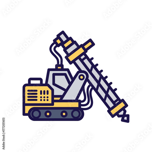 Construction Vector Illustration of a Drilling Rig Icon in Simple Flat Style with Yellow Accents