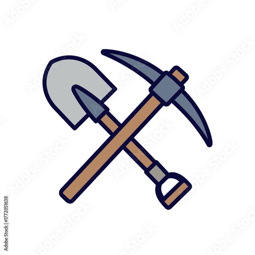 Icon Set Vector Illustration of Pickaxe and Shovel Tools Modern Mining Design