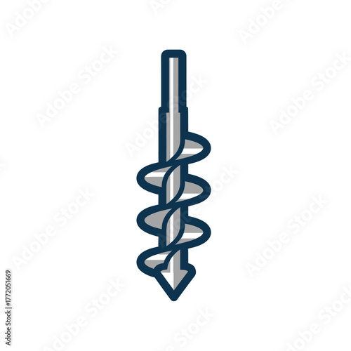 Tool Vector Illustration of Drill Bit Modern Icon with Spiraling Shape and Gray Color