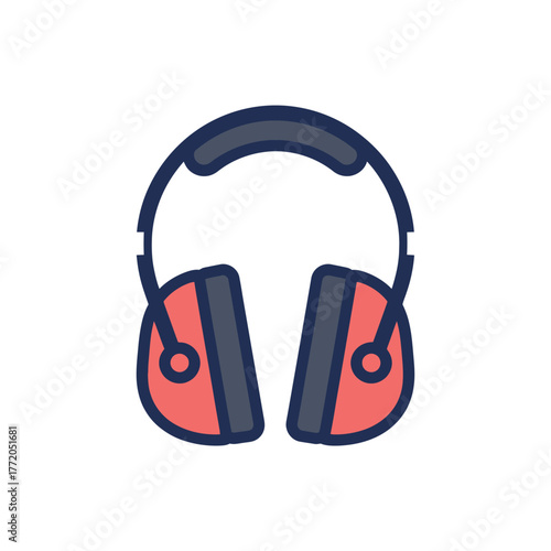 Illustration Vector of Hearing Protection Device with Red and Black Elements in a Modern Flat Style