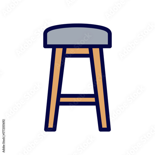 Icon Vector of a Modern Stool with Brown Wooden Legs and Grey Seat Furniture Design