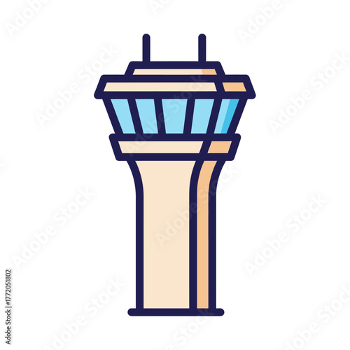 Illustration Vector of an Air Traffic Control Tower Aviation Design in Modern Style with Light Blue and Beige Color