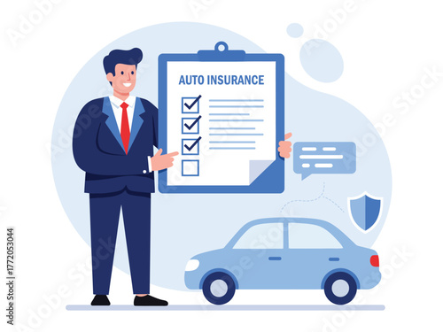 Auto Insurance Policy Agent Consulting Service Vector Illustration