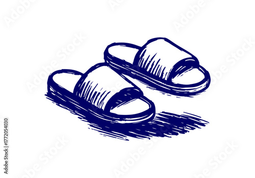 Slippers hand drawn simple sketch vector illustration