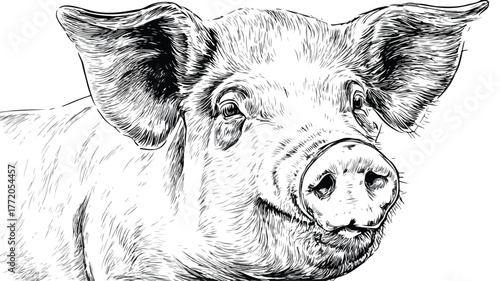 Cute Pig with Ring on Face and Pig Word Vector Illustration