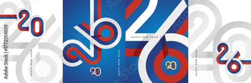 Set of Happy New Year 2026 logo design template. Trendy minimalist vector typography in the shape of a Slovakia ribbon flag for 2026. Concept for branding, calendar, greeting card, banner, poster