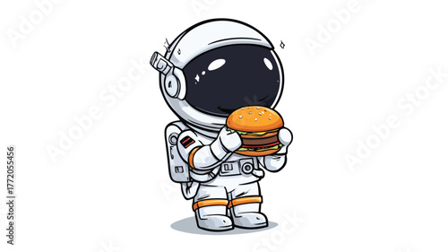 Cute Astronaut Eating Burger Cartoon Vector Icon - Professional Image Usage