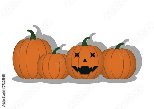 Vector drawing of a set of Halloween pumpkins