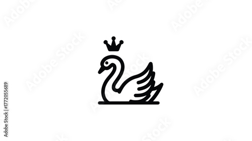 Elegant Swan with Crown Line Icon - Fairytale Silhouette Concept