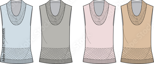 Knitted Top Fashion Flats Versatile Sleeveless Design for Apparel Creation