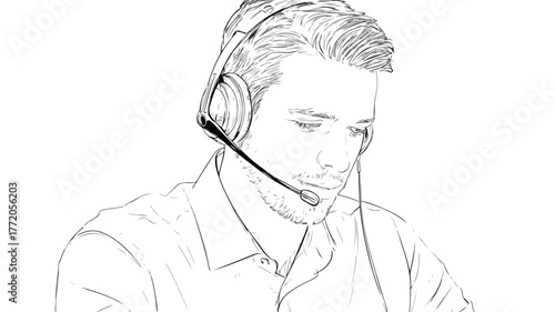 Customer Service Representative with Headphones Providing Professional Assistance